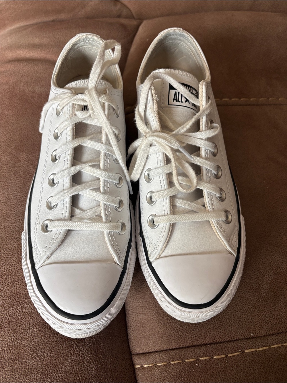 Converse White Low Top Leather Platform Sneakers
